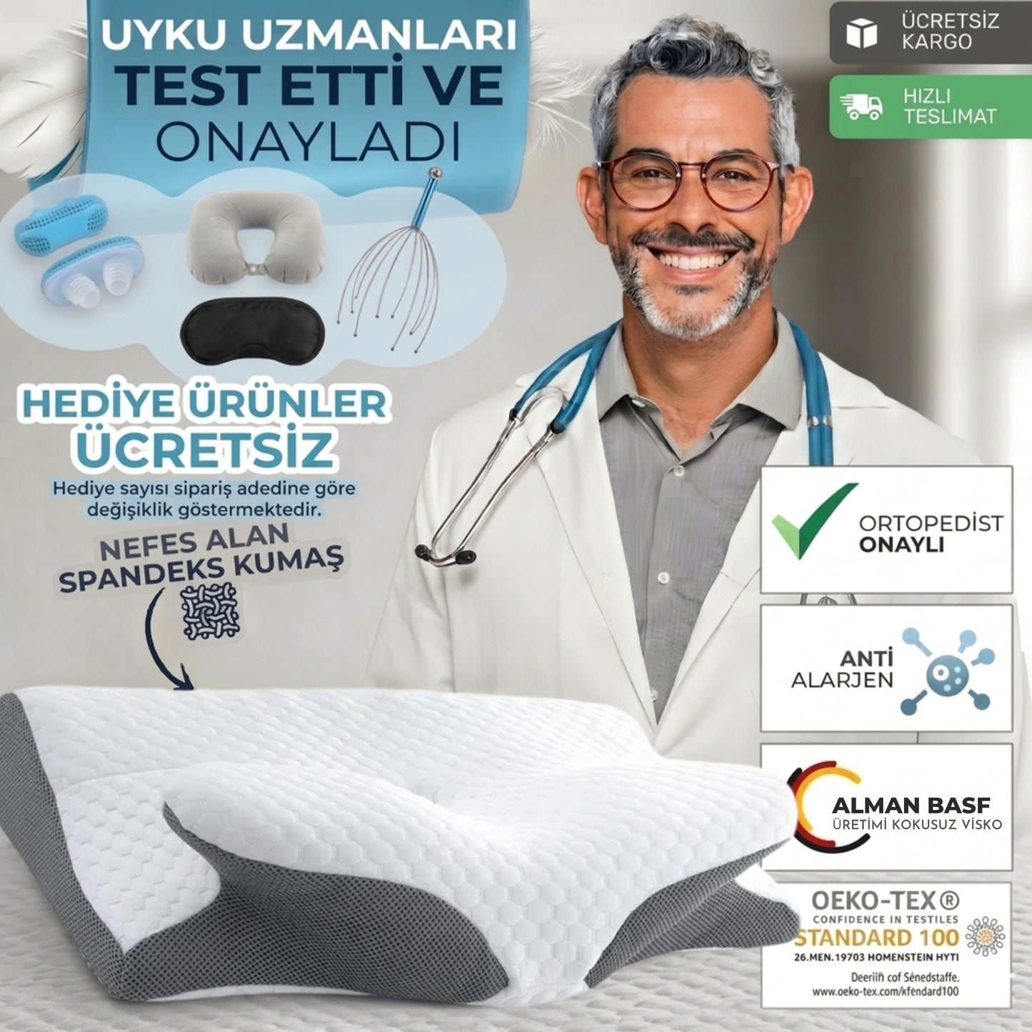 Visiora™ Premium Ortopedik Boyun ve Omurga Destekli Uyku Yastığı