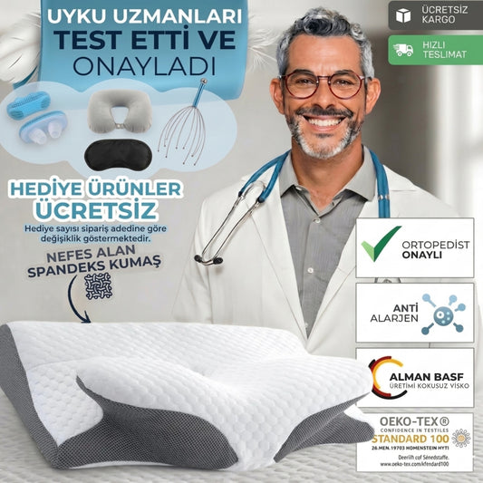 Visiora™ Premium Ortopedik Boyun ve Omurga Destekli Uyku Yastığı