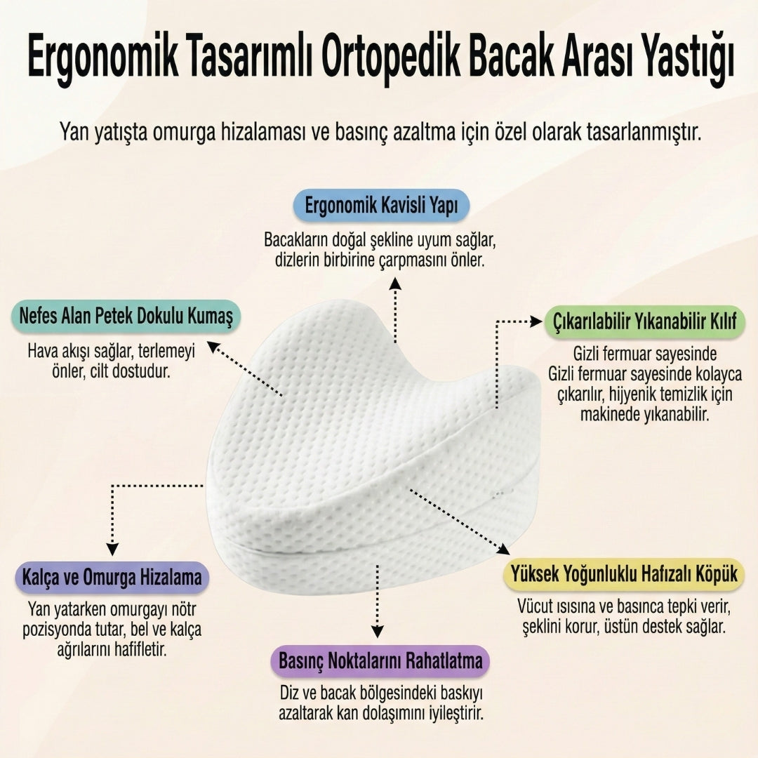 Visiora™ Comfortly Visco Bacak Arası Uyku Yastığı Versiyon 1 (Beyaz)