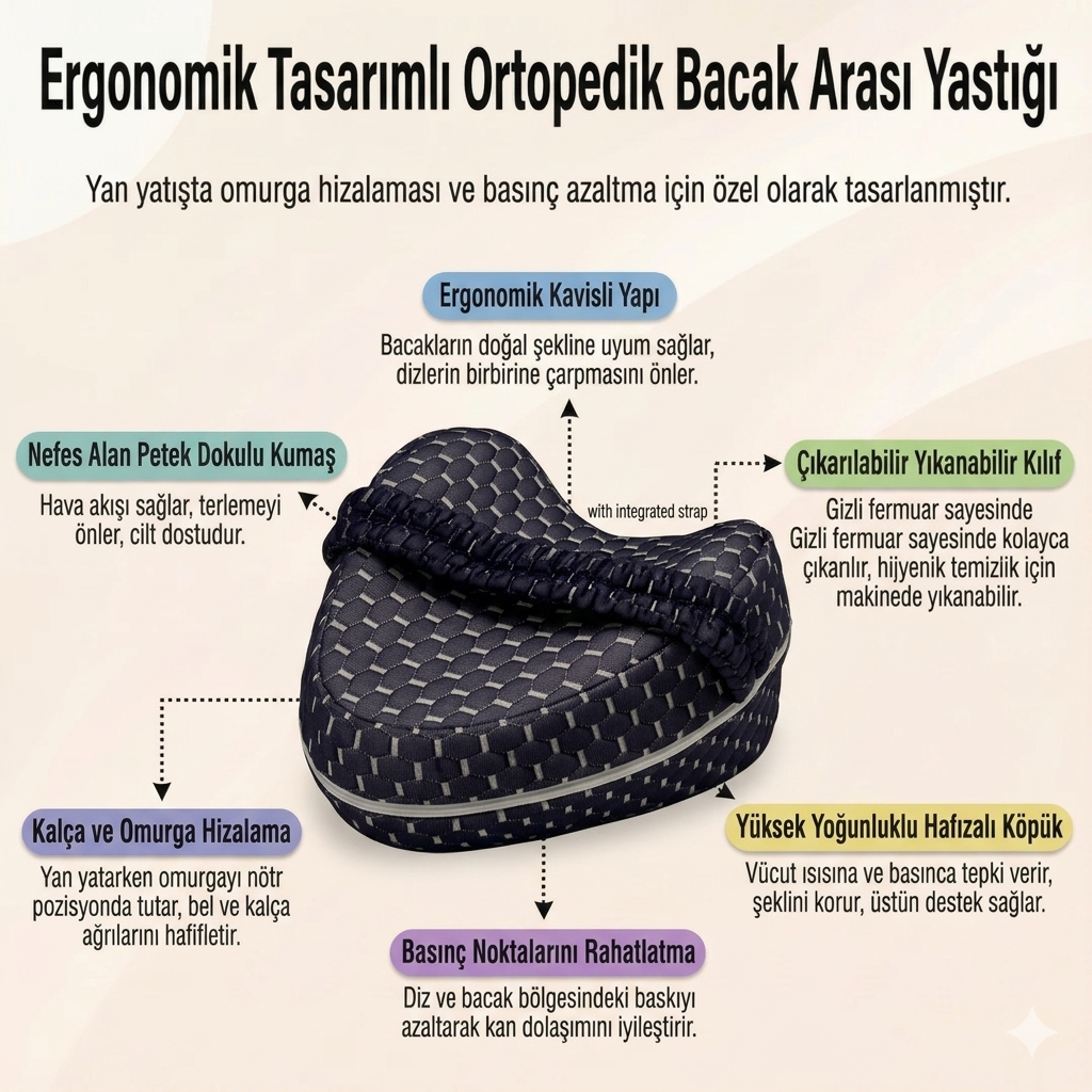 Visiora™ Comfortly Visco Bacak Arası Uyku Yastığı Versiyon 2 (Mavi)