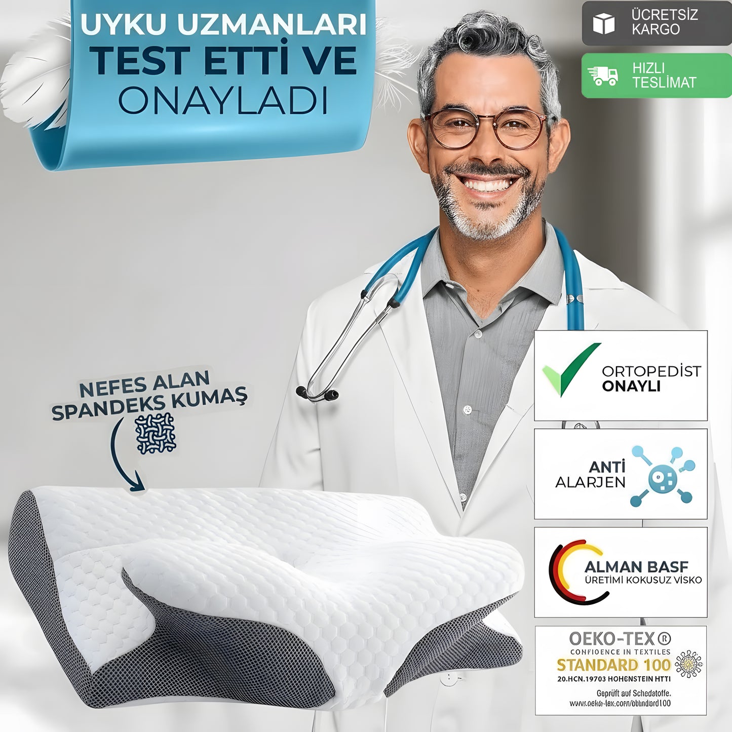 Visiora™ Premium Ortopedik Boyun ve Omurga Destekli Uyku Yastığı
