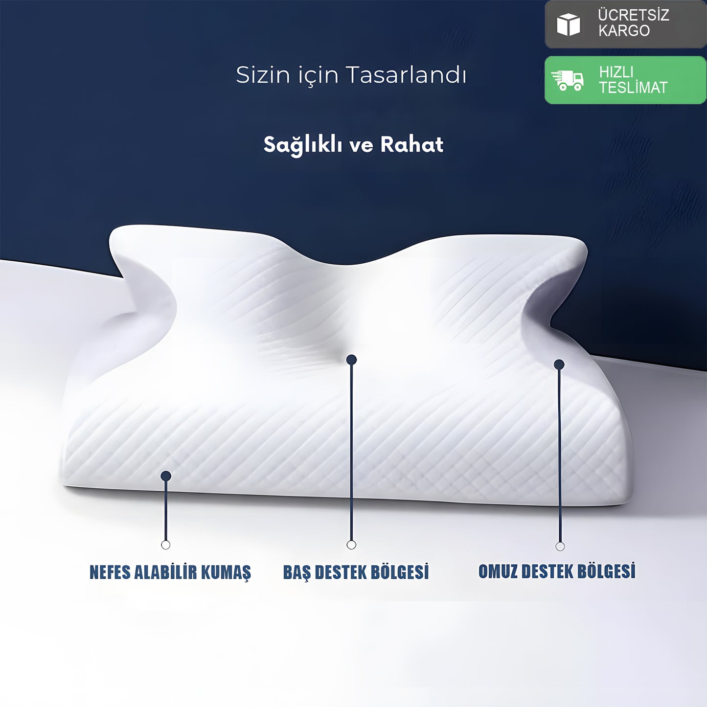 Visiora™ Premium Ortopedik Boyun ve Omurga Destekli Uyku Yastığı